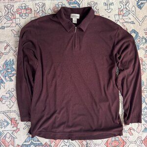 Alfani Long Sleeve Quarter-Zip Polo Shirt Burgundy - size Large